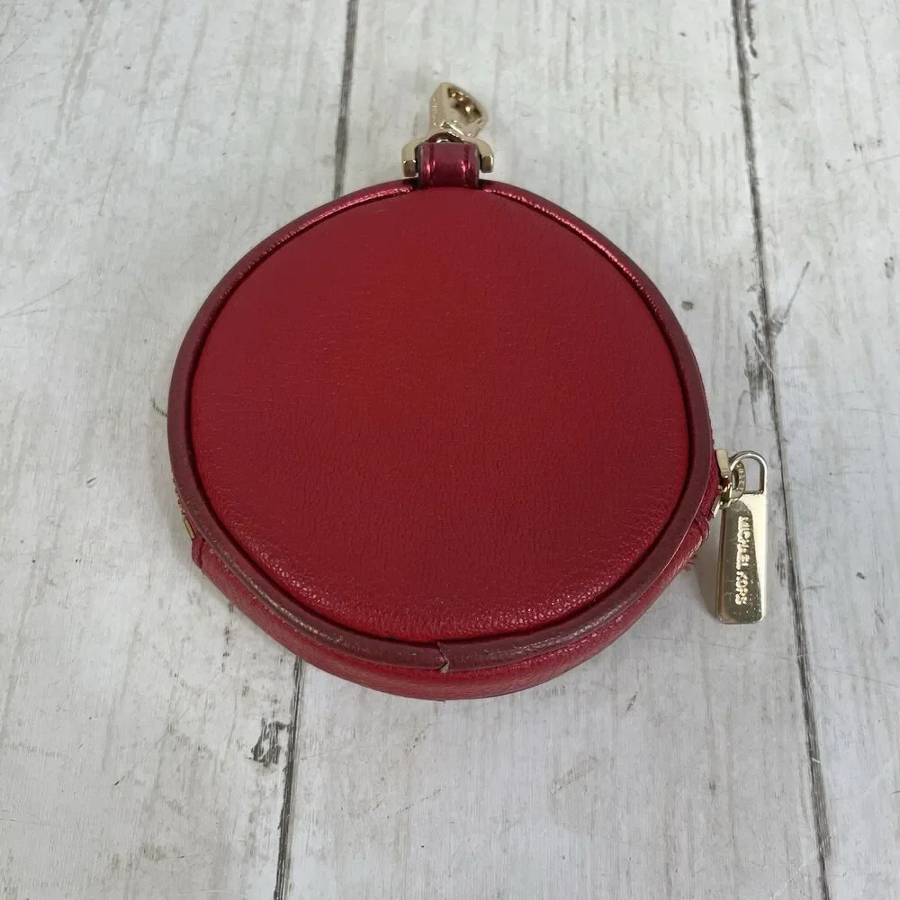 Michael Kors Round Coin Purse Keychain Red Zip Pouch AirPods Case